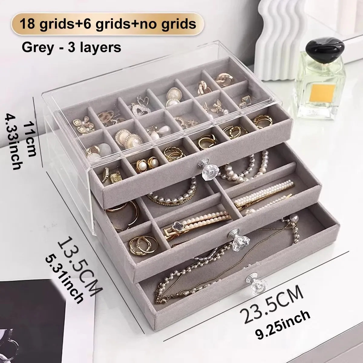 1pc can stack 3 layers of beige/gray drawer style jewelry box earrings rings necklaces bracelets organizing box