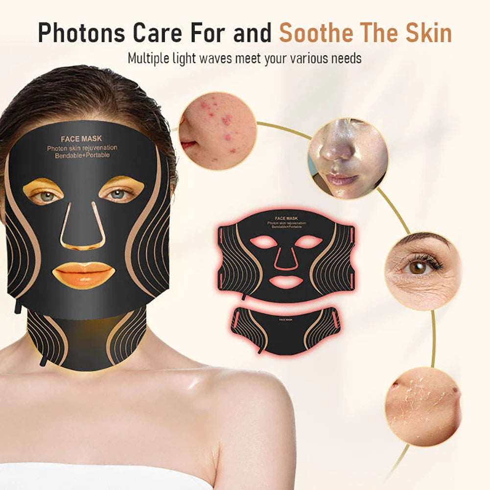 7 Colors LED Face Mask Neck Set Soft Silicone Skin Rejuveation Oil Control Improve Skin Roughness Tighten Beauty Facial Device