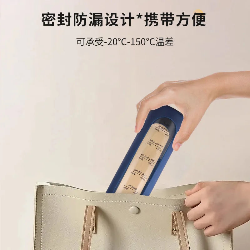 32oz 1L Time-marked Glass Water Bottles Portable Drink Bottle Bamboo Lid Free of Lead Motivational Sport Silicone Sleeve Bottle