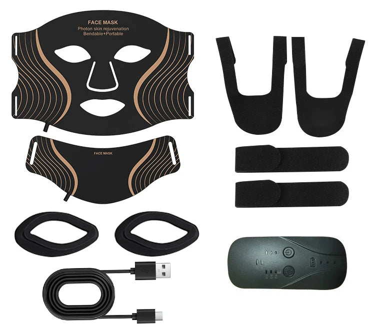 7 Colors LED Face Mask Neck Set Soft Silicone Skin Rejuveation Oil Control Improve Skin Roughness Tighten Beauty Facial Device