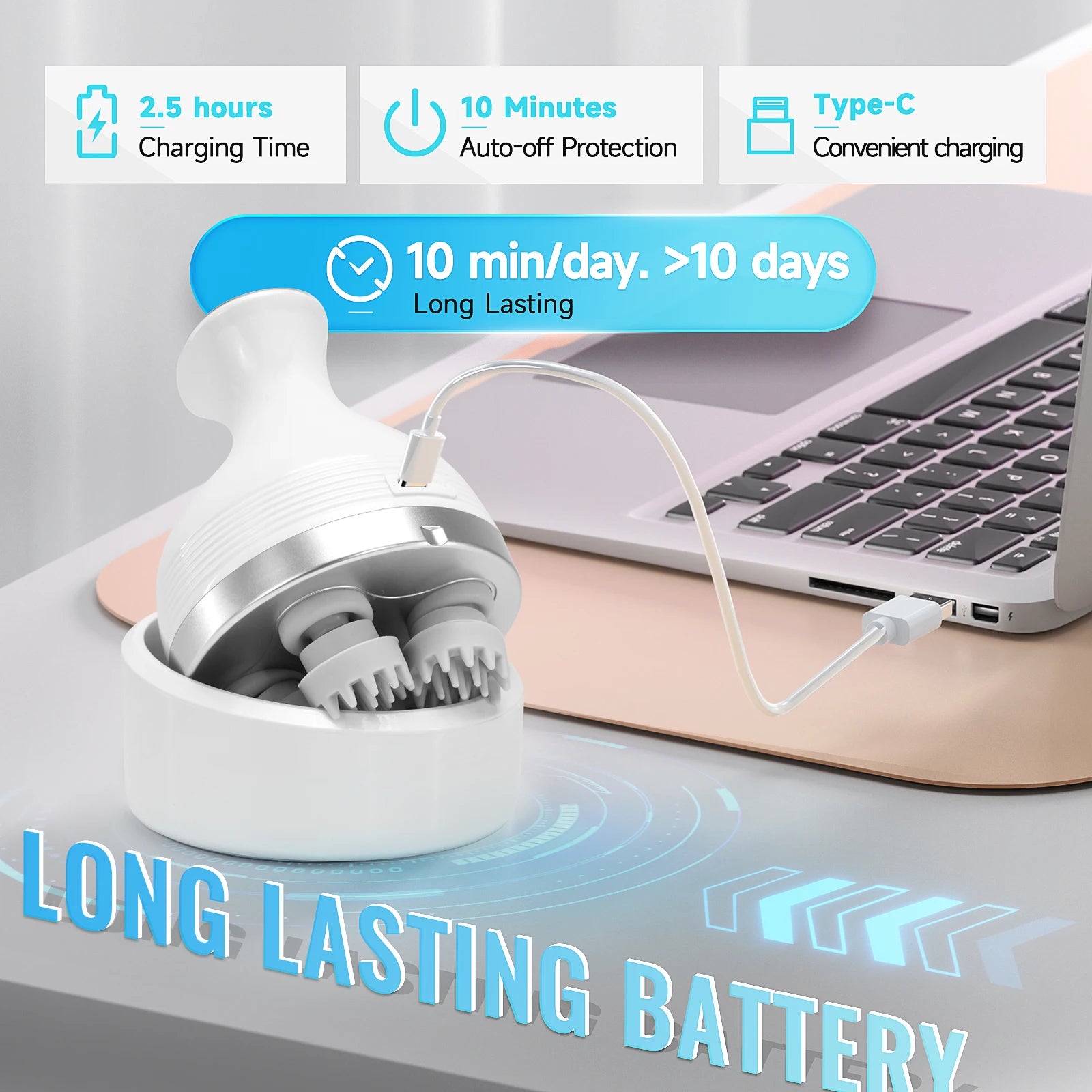 Electric Smart Head Massager Body Massage Neck Deep Tissue Kneading TYPE-C Wireless Waterproof Mini Scalp Massager  Stress Relax