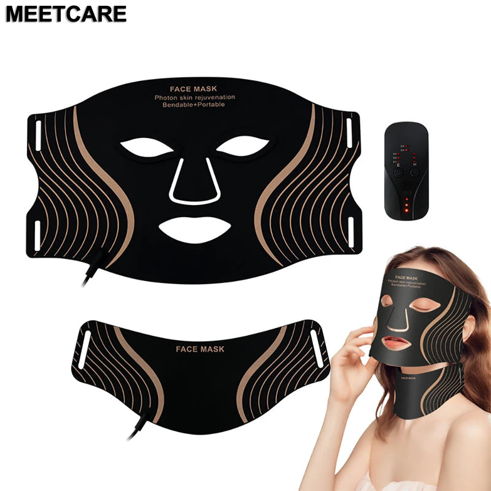 7 Colors LED Face Mask Neck Set Soft Silicone Skin Rejuveation Oil Control Improve Skin Roughness Tighten Beauty Facial Device