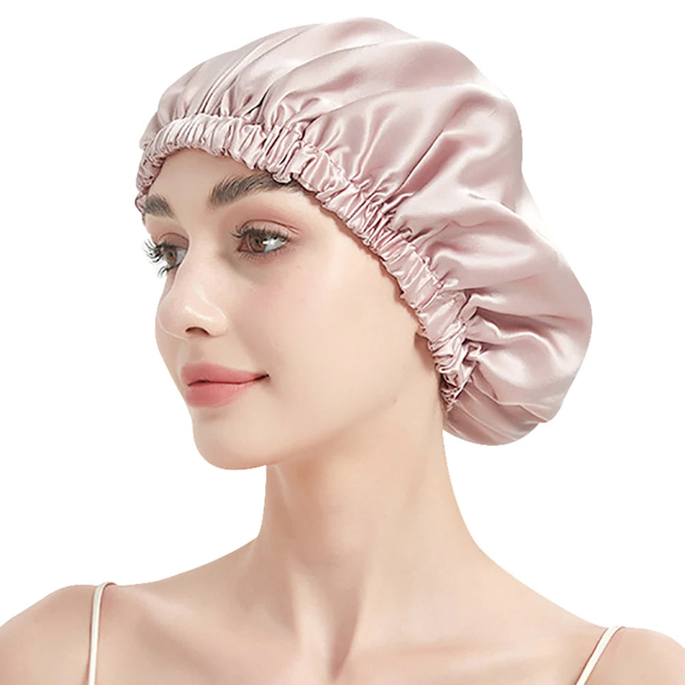 100% Pure Mulberry Silk Bonnet Sleep Cap Adjustable Silk Night Cap Double Layer Hair Wrap Elastic Headwrap for Women 19 Monne
