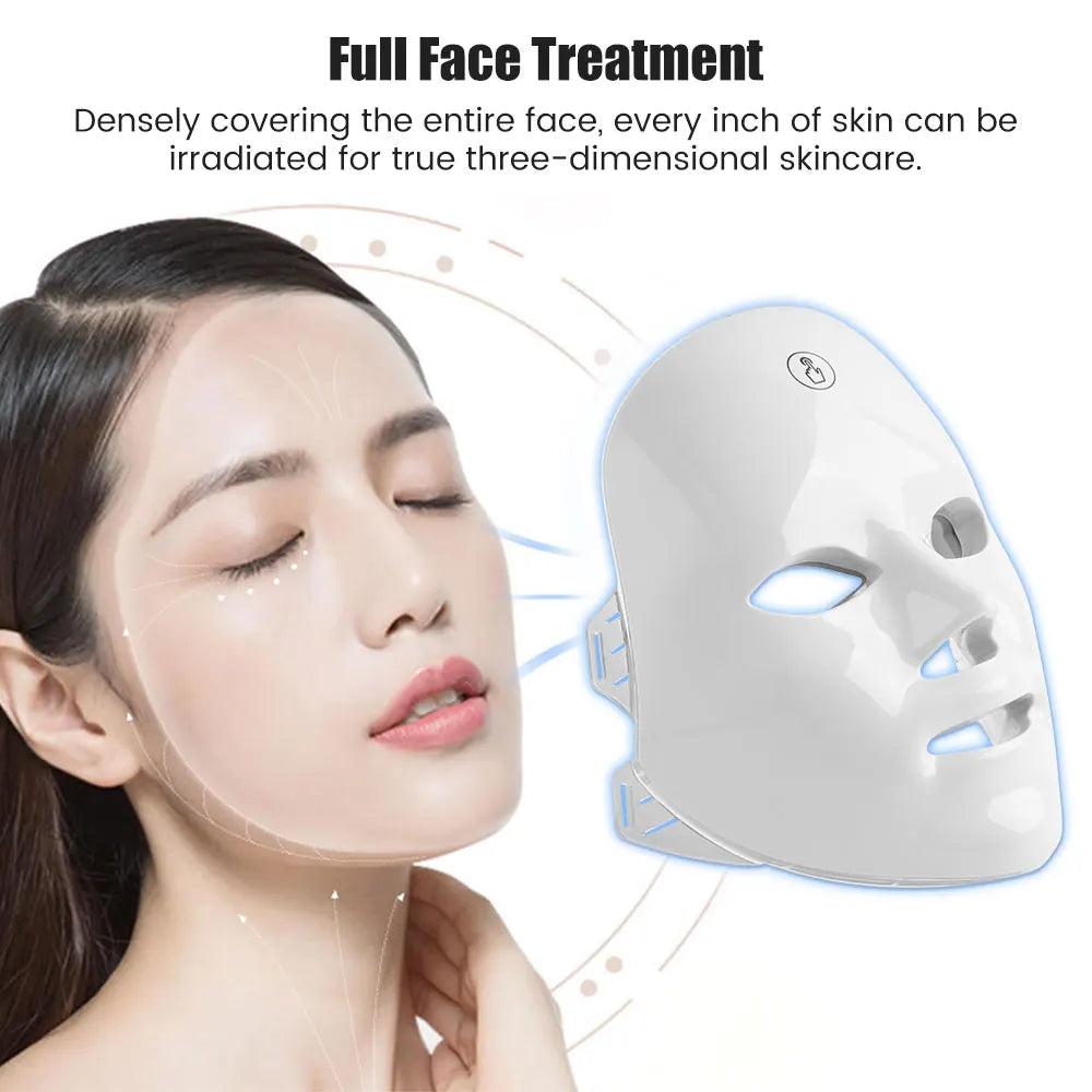 7-1 Colors LED Facial Skin Care Mask,Red Light Mask for Face, Rejuvenation Home Face Lifting Whitening Beauty Device