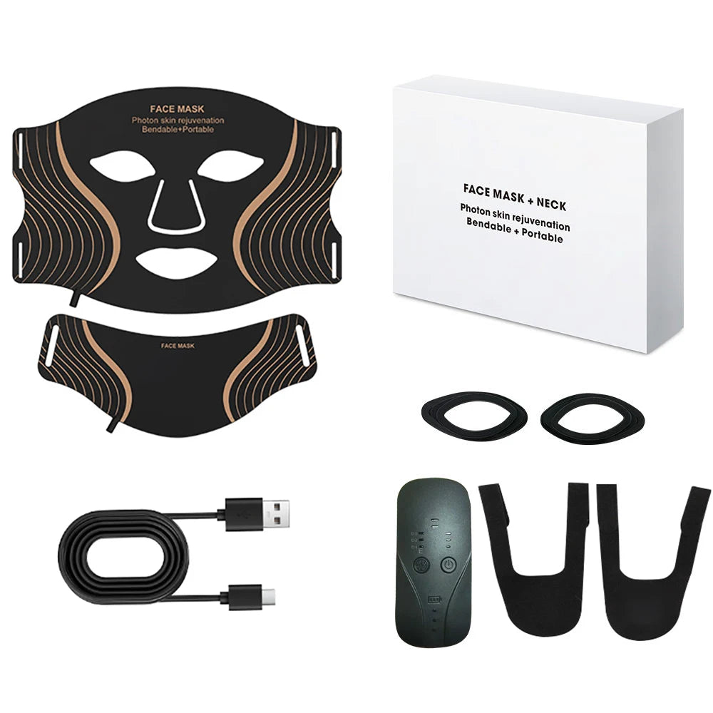 7 Colors LED Face Mask Neck Set Soft Silicone Skin Rejuveation Oil Control Improve Skin Roughness Tighten Beauty Facial Device