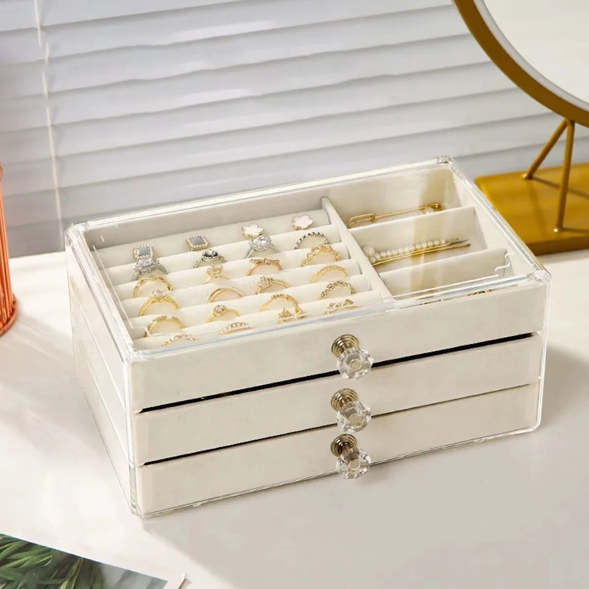 1pc can stack 3 layers of beige/gray drawer style jewelry box earrings rings necklaces bracelets organizing box