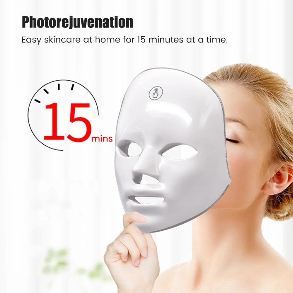 7-1 Colors LED Facial Skin Care Mask,Red Light Mask for Face, Rejuvenation Home Face Lifting Whitening Beauty Device