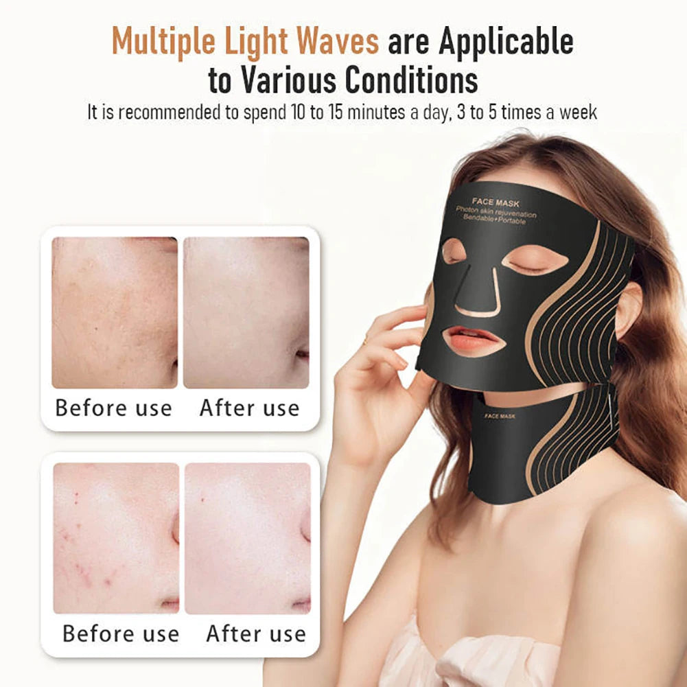 7 Colors LED Face Mask Neck Set Soft Silicone Skin Rejuveation Oil Control Improve Skin Roughness Tighten Beauty Facial Device