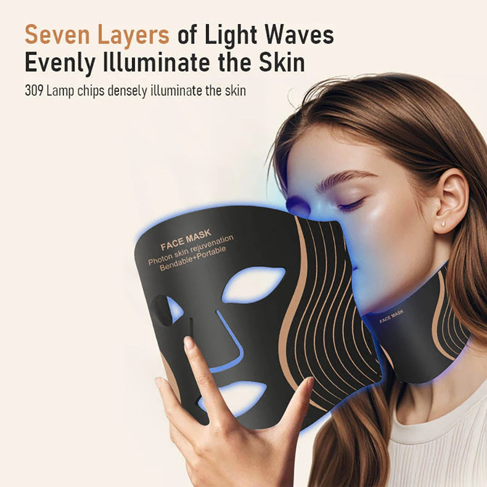 7 Colors LED Face Mask Neck Set Soft Silicone Skin Rejuveation Oil Control Improve Skin Roughness Tighten Beauty Facial Device